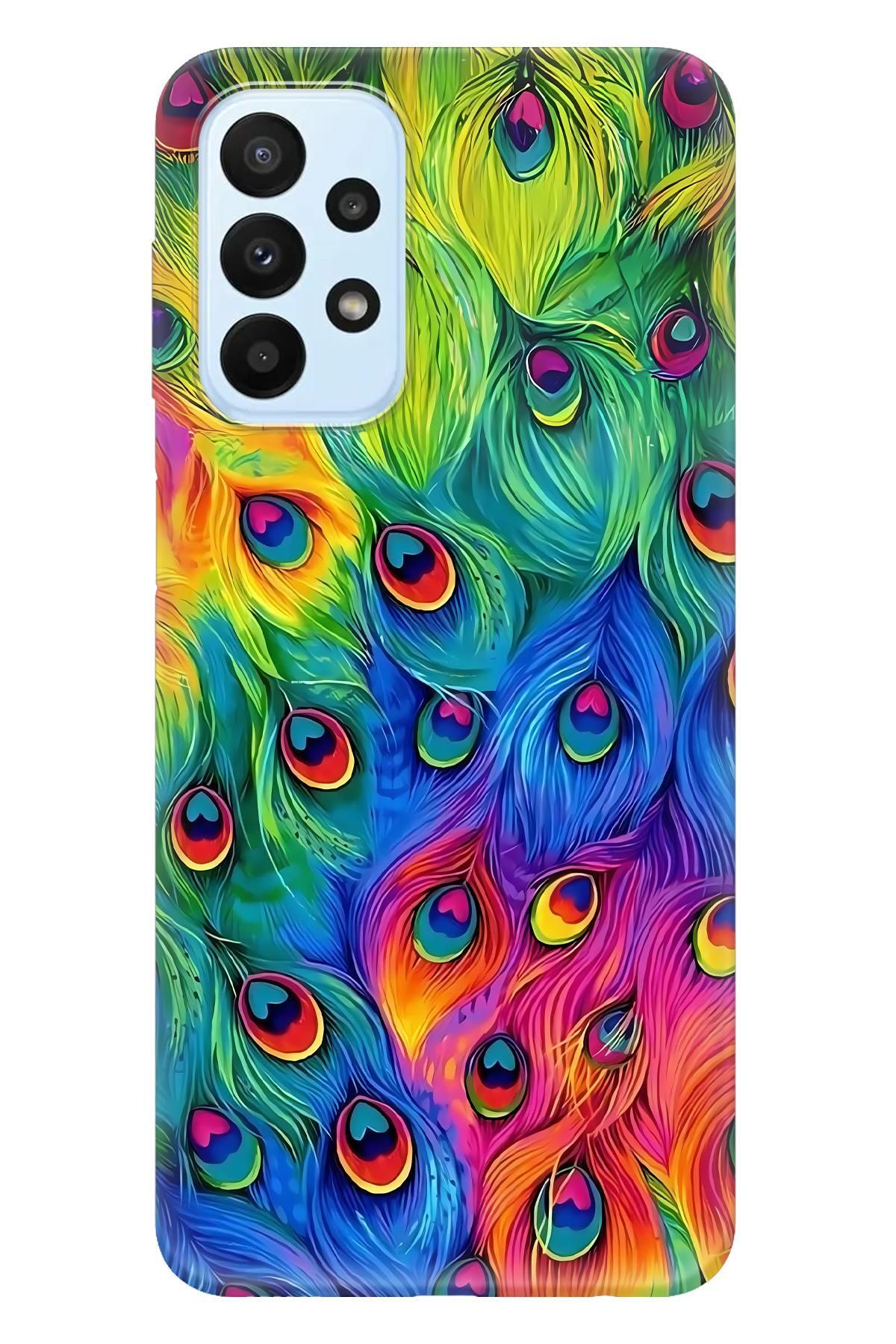 Lopard Samsung Galaxy A52S Parlak Kılıf Covers 48 Tavus Kuşu Fuşya Sarı