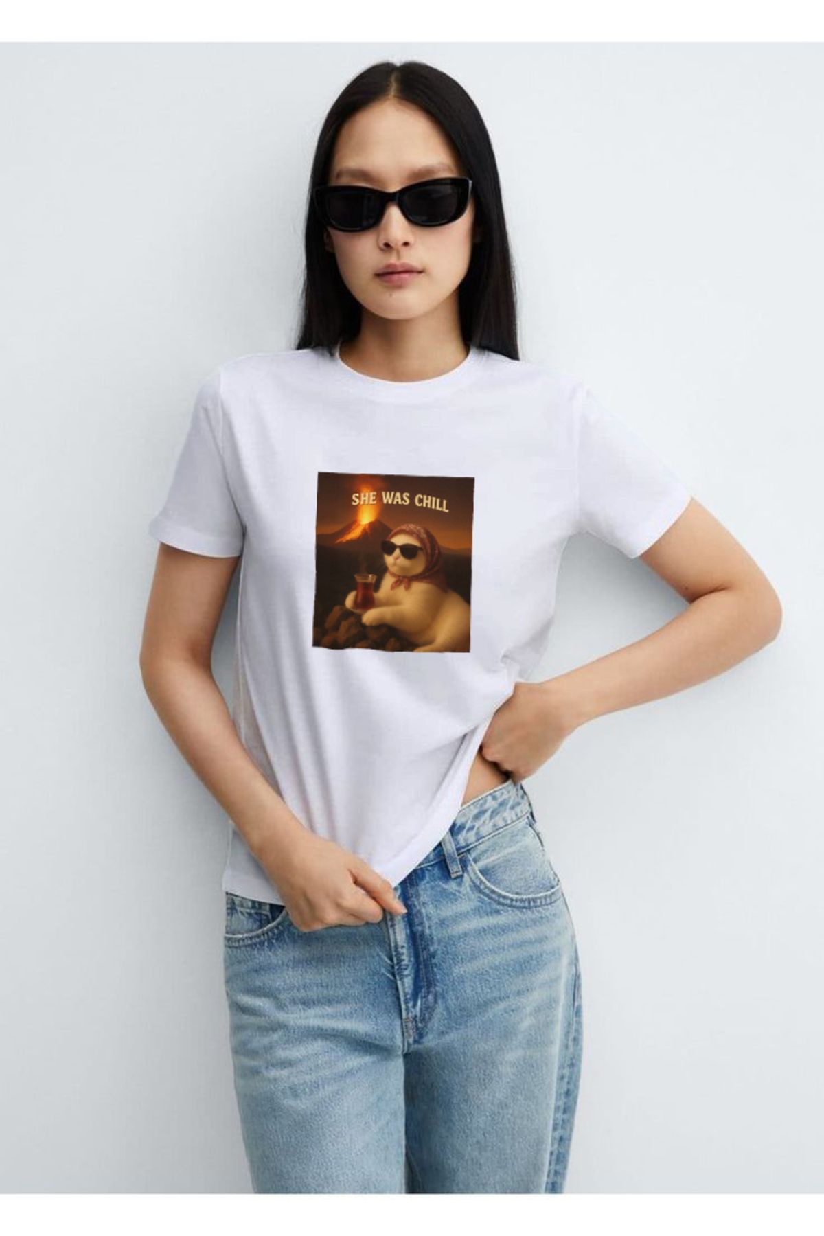 Disante She was chill Baskılı Bisiklet Yaka Basic Trend Kadın T-shirt