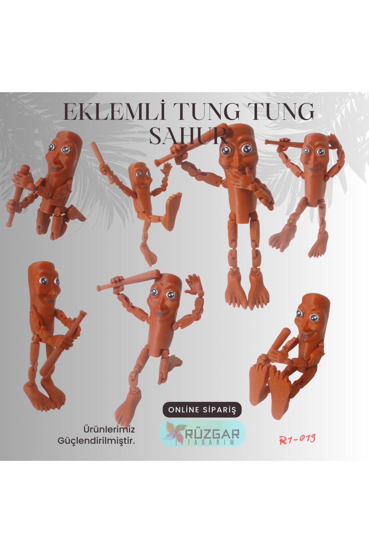 Rüzgar Tasarım Tung Tung Sahur Eklemli 12 Cm Figür - Çıkarılıp Takılabilir - Oyuncak Değildir Figürdür