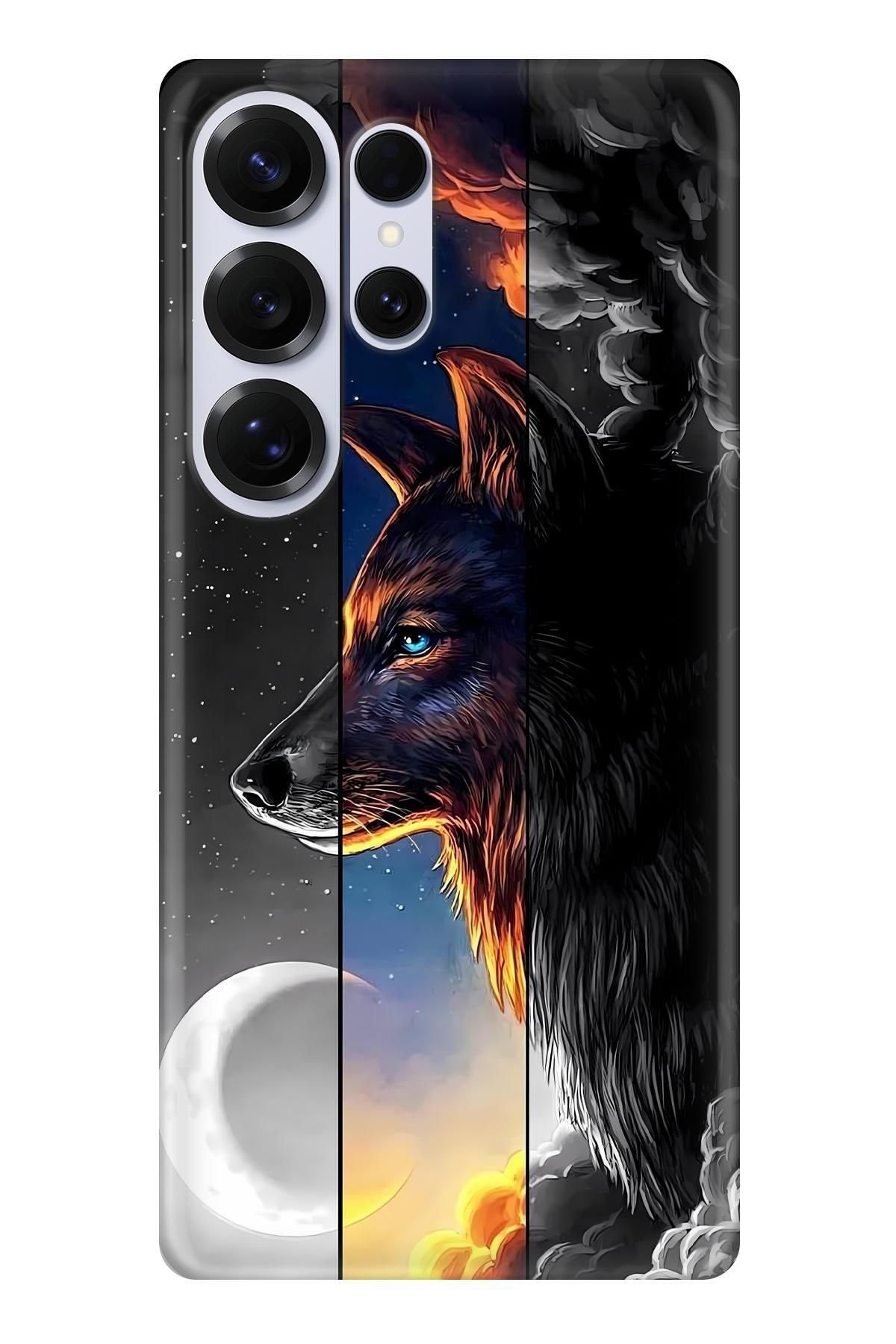 Lopard Samsung Galaxy S25 Ultra Kenarları Şeffaf Kapak Covers 30 Kurt Duvar Kağıdı Siyah