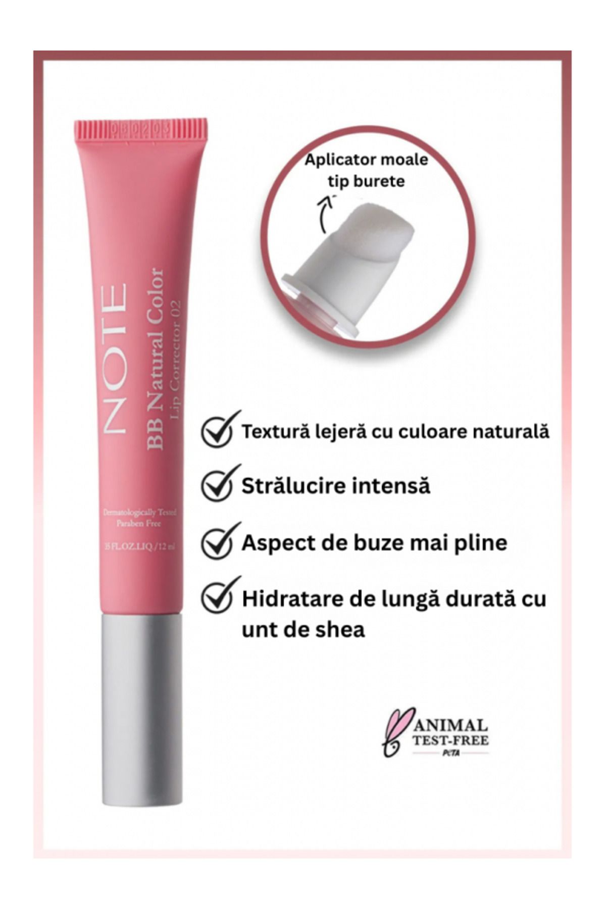 NOTE-Bb Lip Corrector 02 – Moisturizing Gloss With Natural Pink Pigment And Cushion Applicator – 12 ml 2