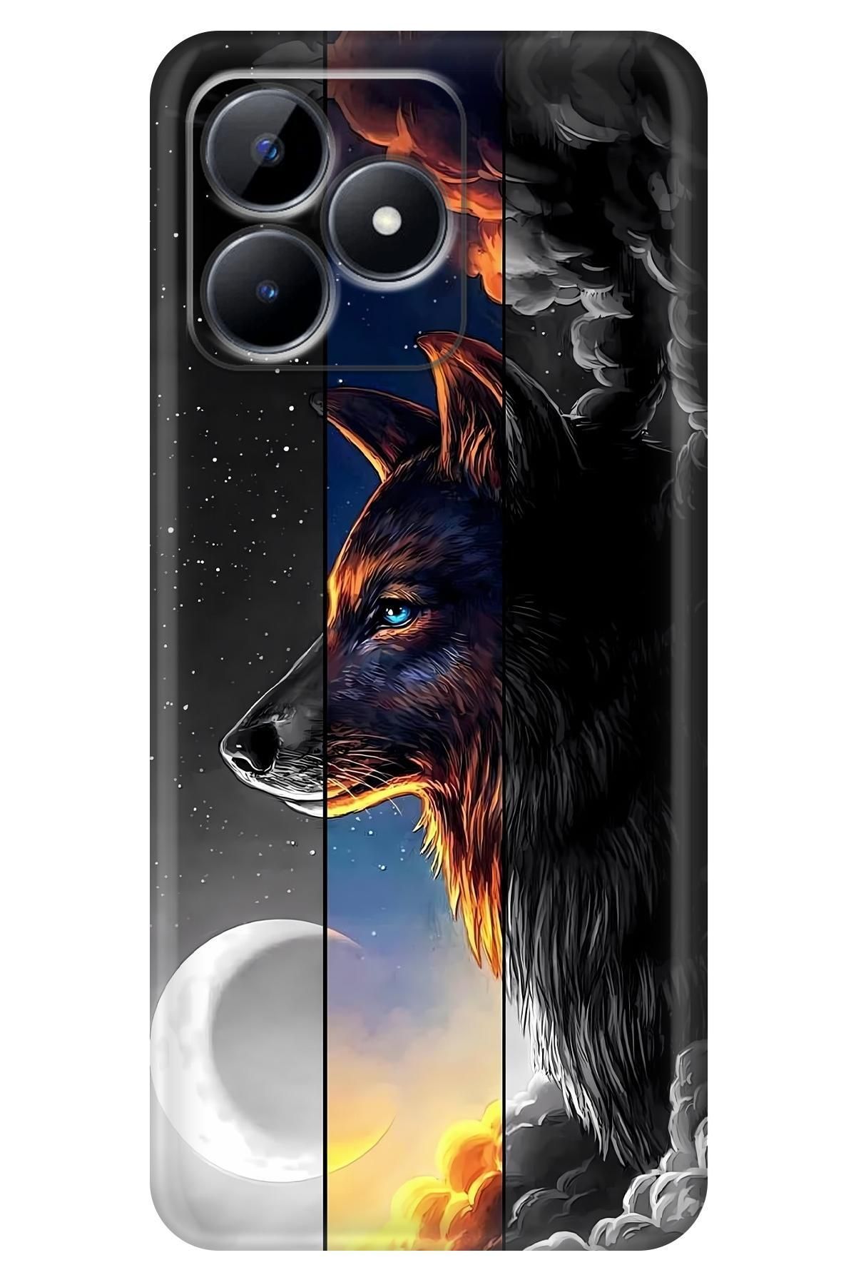 Lopard Realme Note 50 Kenarları Şeffaf Kapak Covers 30 Kurt Duvar Kağıdı Siyah