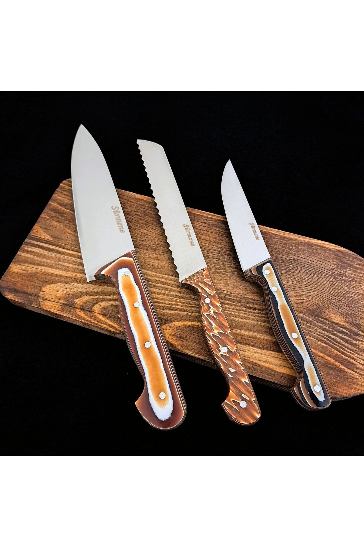THORVIT Sürmene Özel Seri Şef Bıçağı , Steak Bıçağı Ekmek Bıçağı , Sebze Bıçağı Meyve Bıçağı 3 'lü Paket