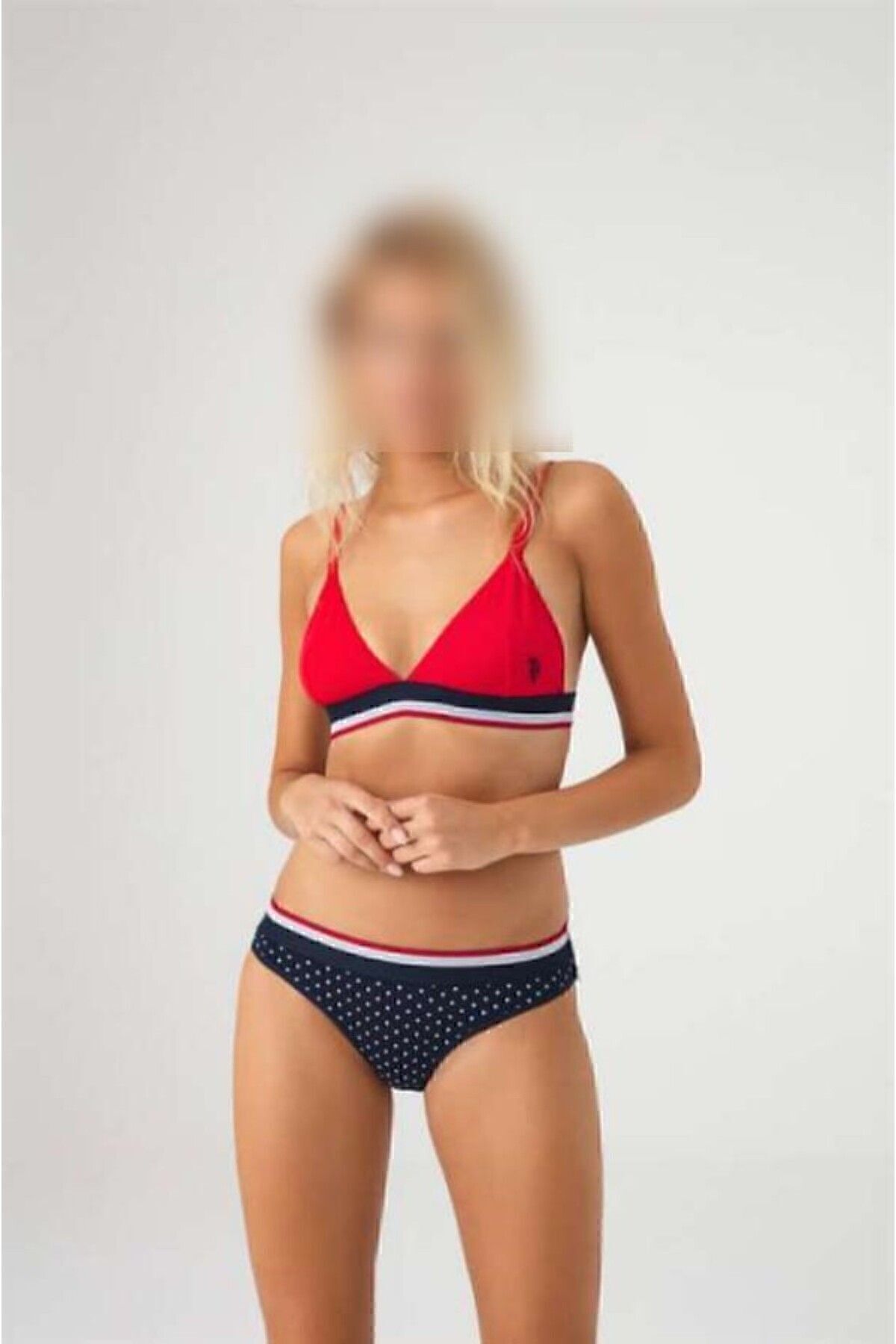 U.S. Polo Assn. U.S. Polo Assn. Kadın Kırmızı Puanlı Lastik Detay Büstiyer Takım - Kırmızı - SREIA66N25X3-HK