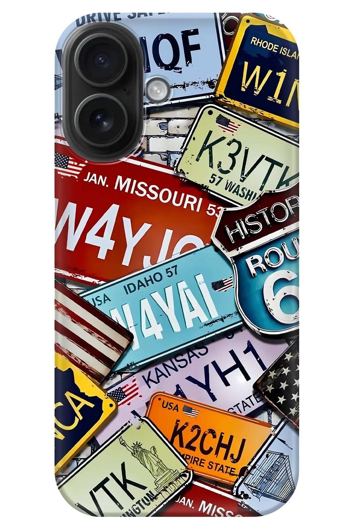 Lopard Apple iPhone 16 Plus Koruma Kılıfı Covers 35 Amerika Plakalar Yeşil Mavi