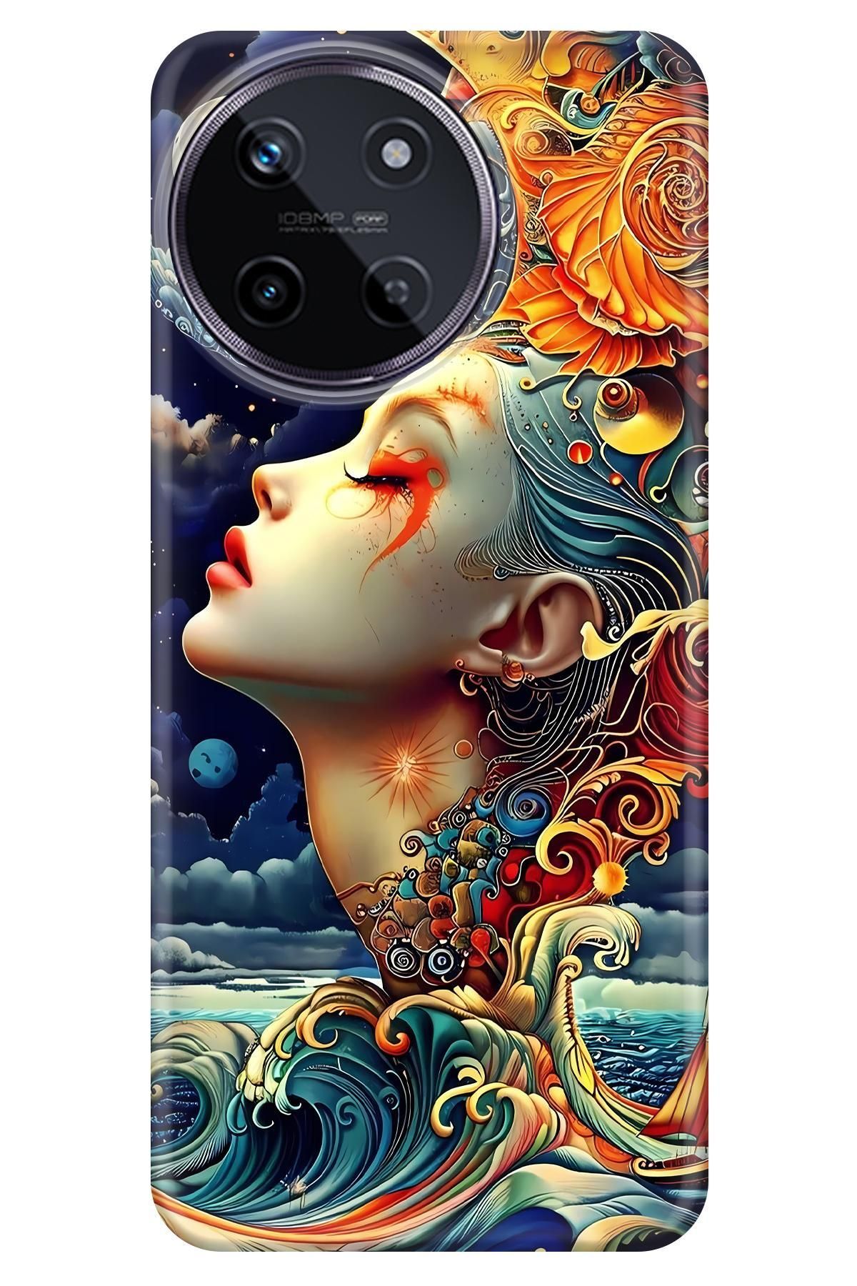 Lopard Realme 11 4G Silikon Kılıf Covers 34 Kadın Ay İllustrasyon Turuncu