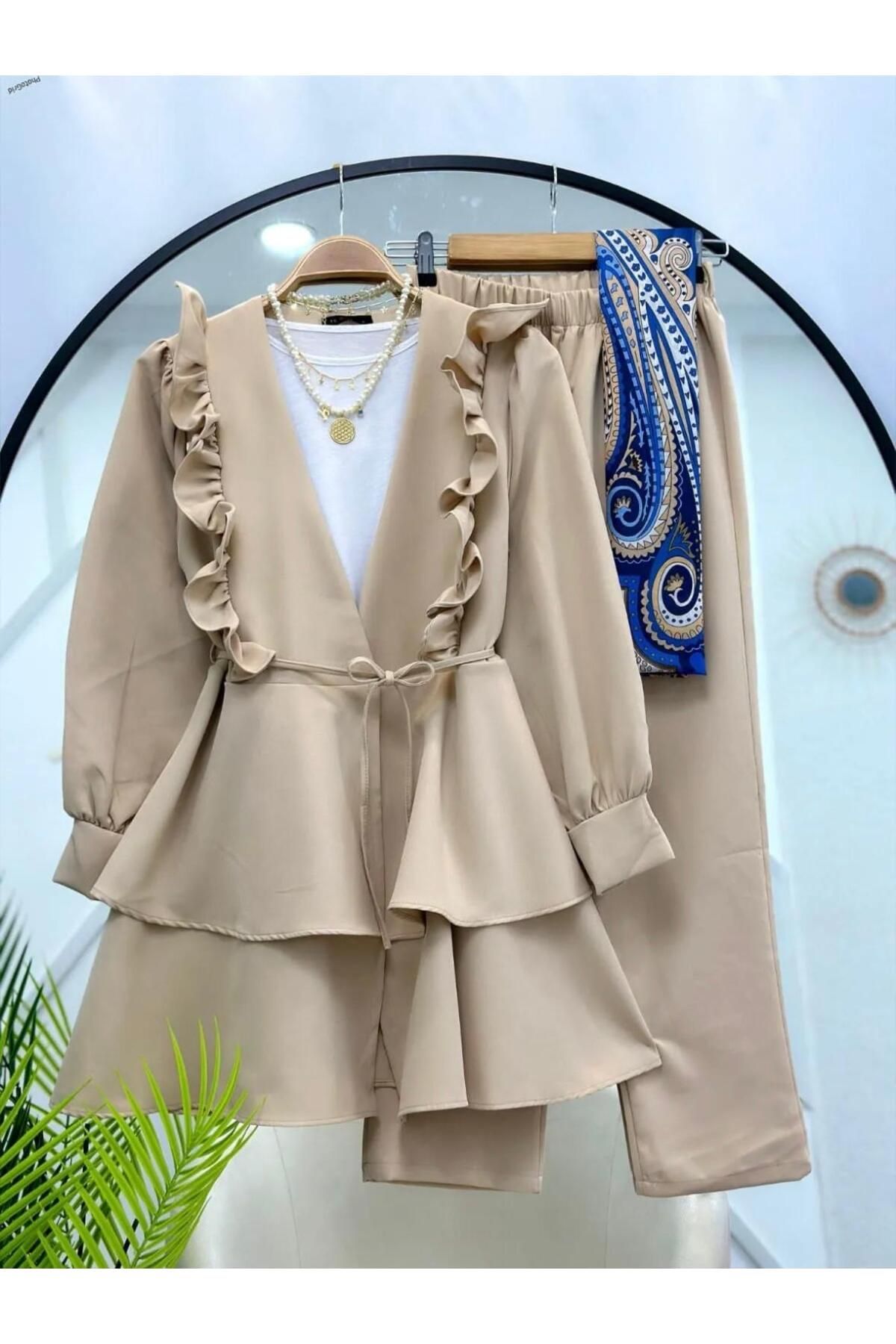 MODA Kadın Nilüfer Fırfırlı Klasik İkili Takım