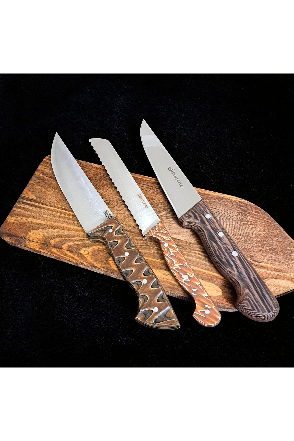 THORVIT N690 Çelik Profesyonel Kurban Kelle Bıçağı, Steak Bıçağı , Ekmek Bıçağı , Et Bıçağı Kurban Set 3 'lü