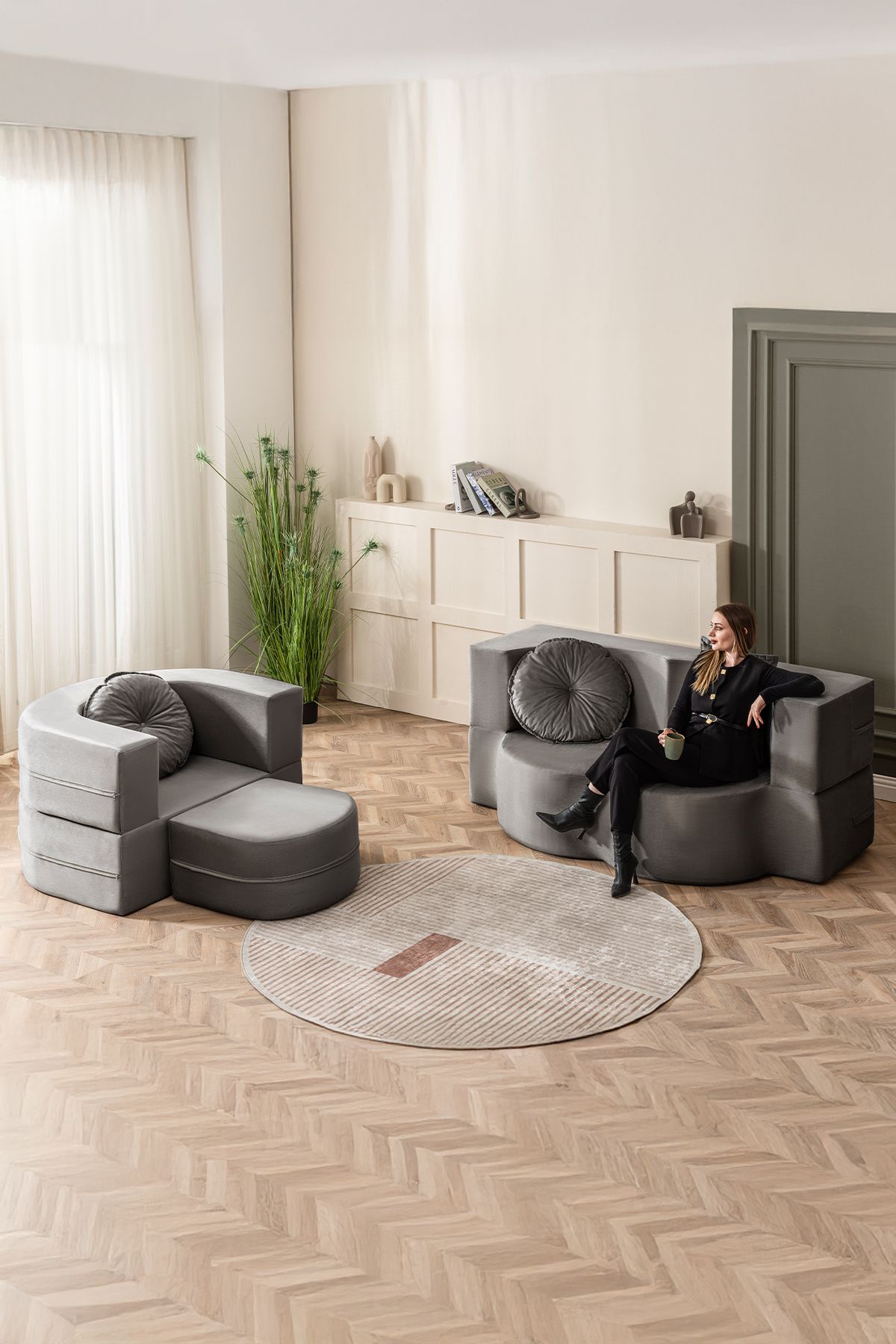 BRANNA HOME NEİRO Sünger Koltuk Takımı, Açılabilir Yataklı 2+1 Modern Koltuk