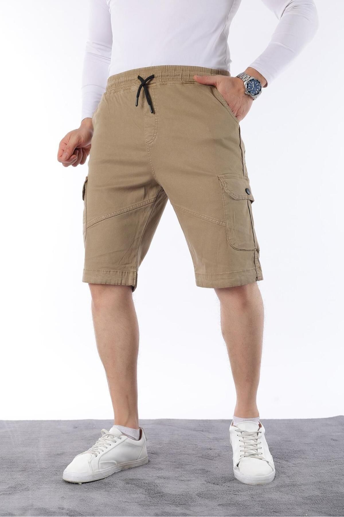 CLASSİCS MEN Erkek Comfort Fit Keten Bel Lastikli Cepli Kapri Şort