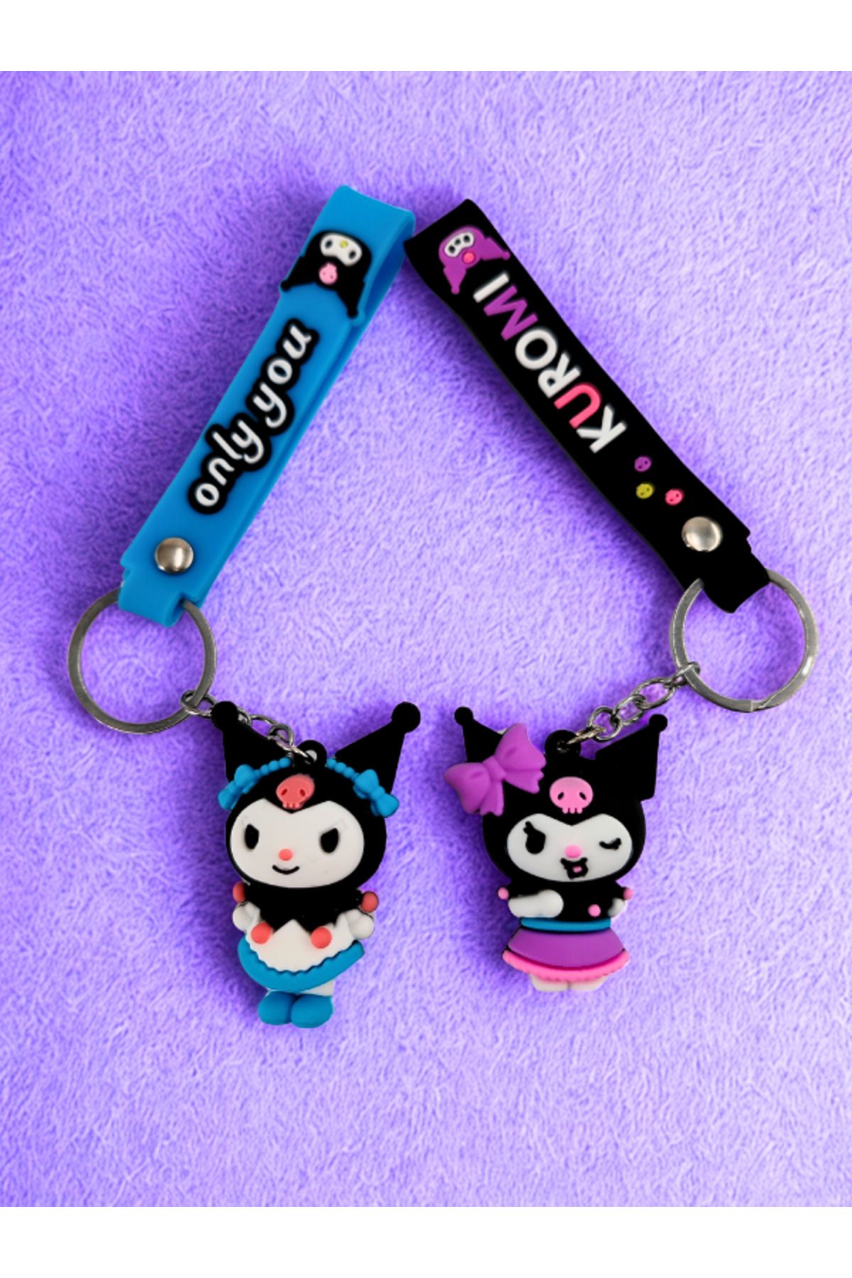 Shuttle Park 2 Adet Kawaii Sanrio Kuromi 3D Silikon Anahtarlık Seti Figür Hediyelik Aksesuar