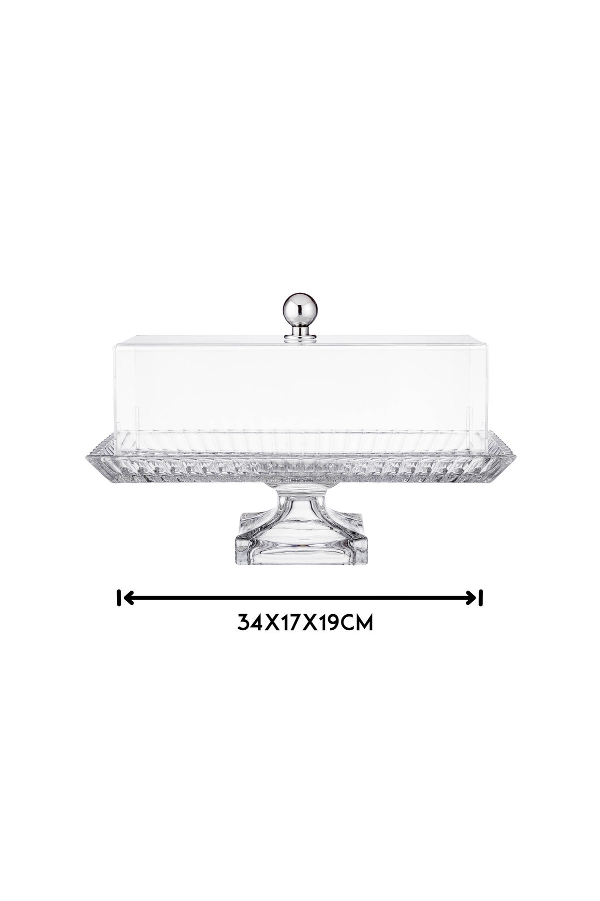 ABAREEK-Glass serving platter with base for sweets, fruits and nuts, multi-purpose, clear rectangular shape with acrylic cover 4