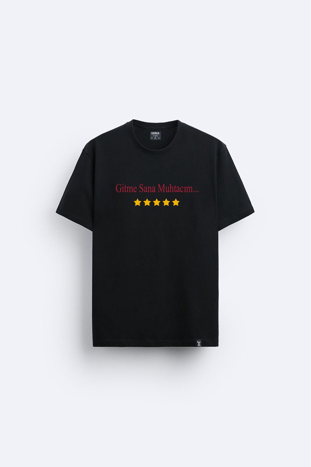 Darkia 5 Yıldızlı Gitme Sana Muhtacım Baskılı Bisiklet Yaka Siyah Tişört T-shirt