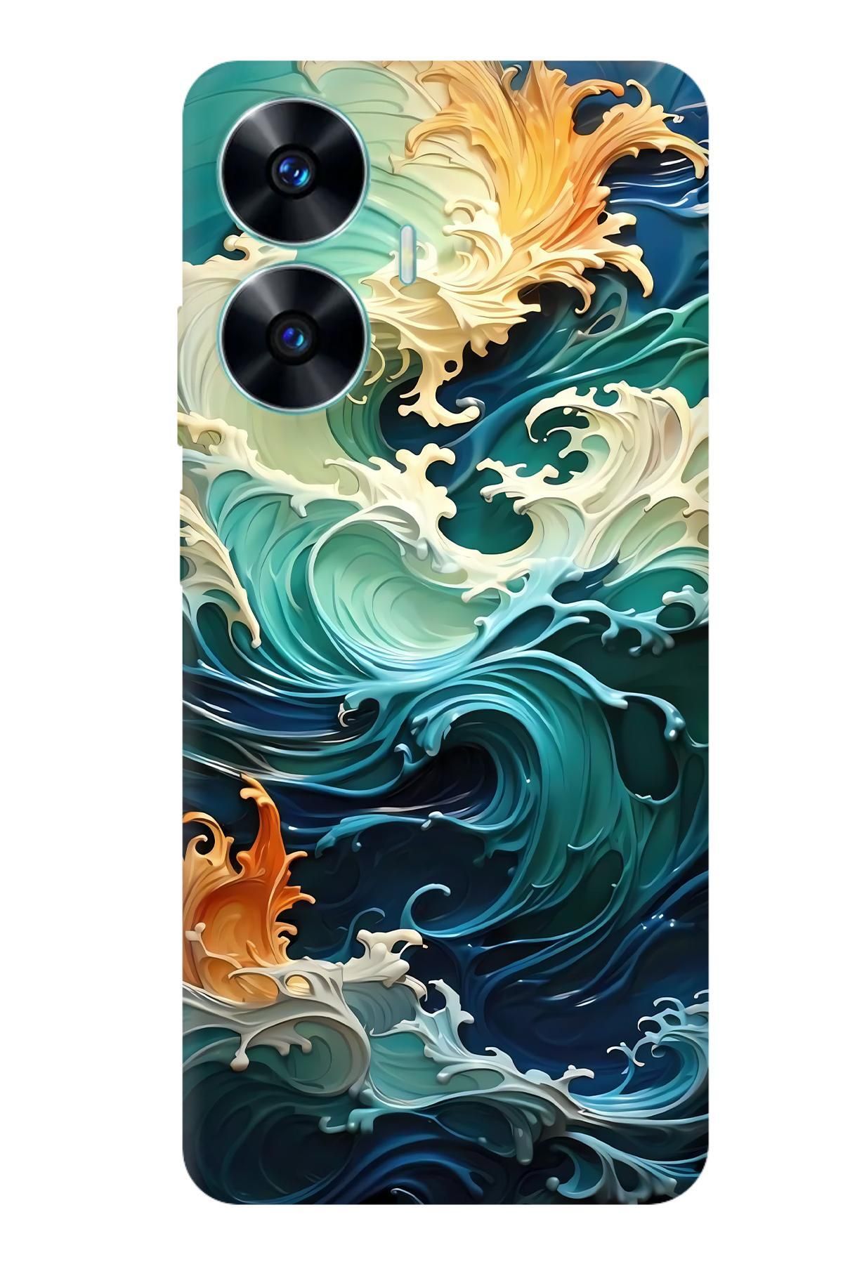 Lopard Realme C55 Arka Kapak Covers 33 3d Okyanus Dalgalar Beyaz Mavi