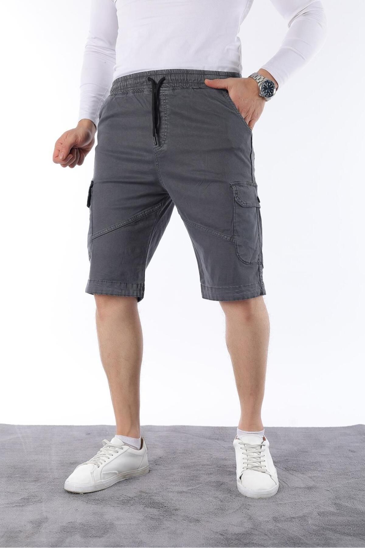 CLASSİCS MEN Erkek Comfort Fit Keten Bel Lastikli Cepli Kapri Şort