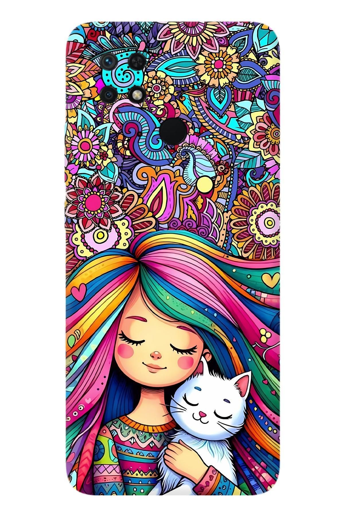 Lopard Xiaomi Poco C40 Full HD Kılıf Covers 40 Çocuk Kedi Pembe Mavi