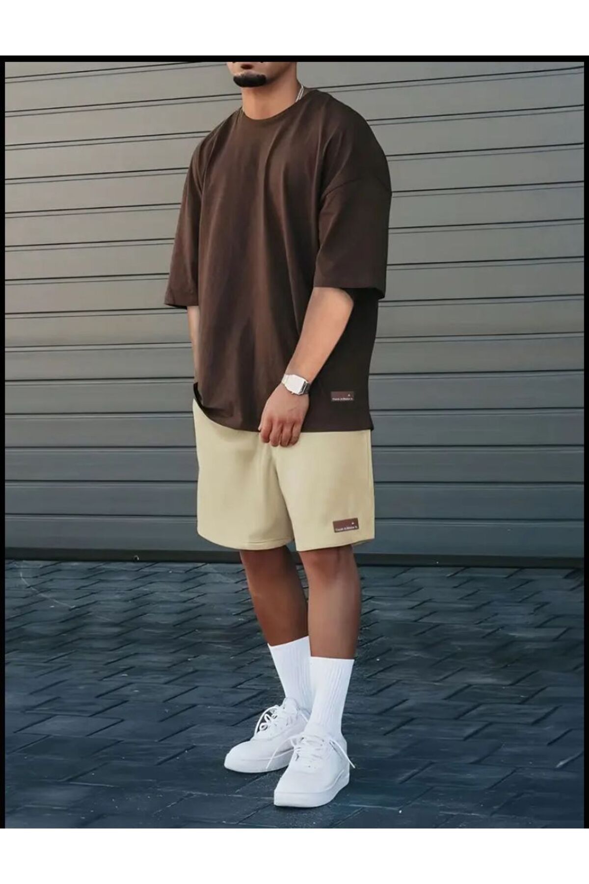 SELENA BUTİK Unisex Think Kahverengi Tshırt Bej Şort Alt Üst Takım