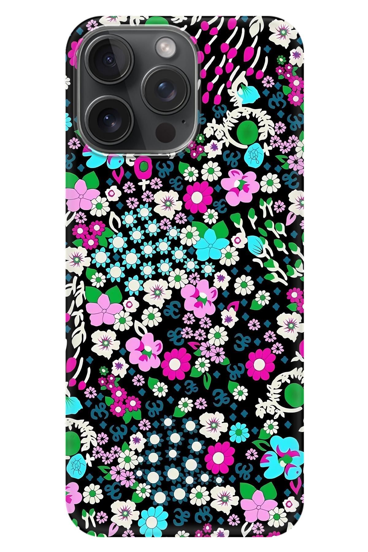 Lopard Apple iPhone 15 Pro Max Yumuşak Kılıf Covers 47 Minik Çiçekler Su Yeşili