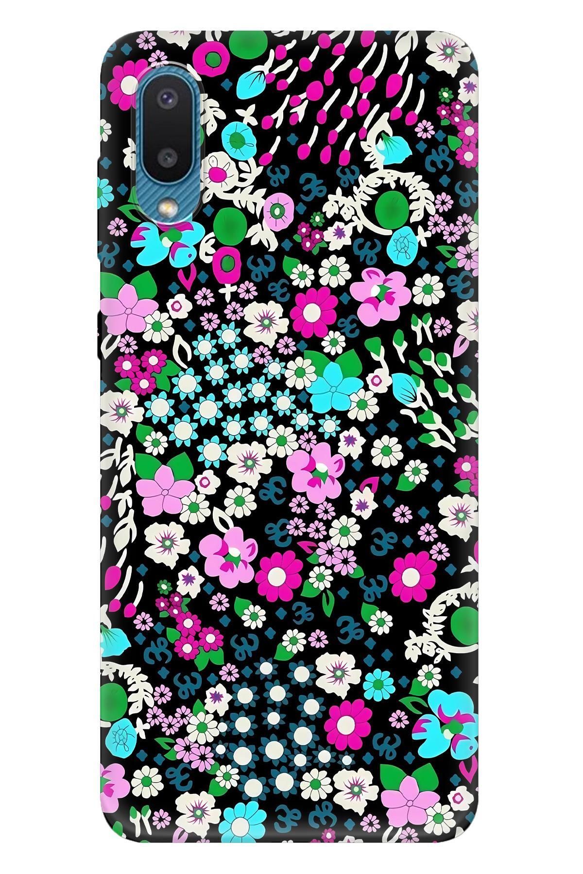 Lopard Samsung Galaxy A02 Yumuşak Kılıf Covers 47 Minik Çiçekler Su Yeşili