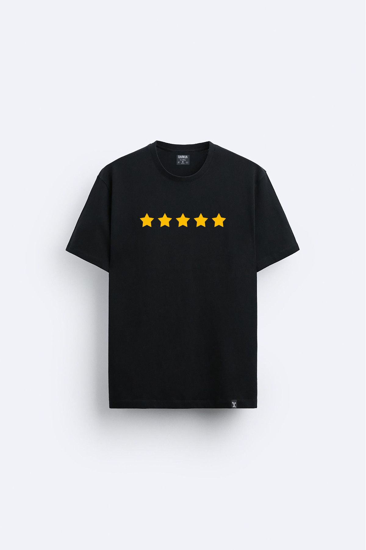Darkia 5 Yıldızlı Yıldız Baskılı Bisiklet Yaka Siyah Tişört T-shirt