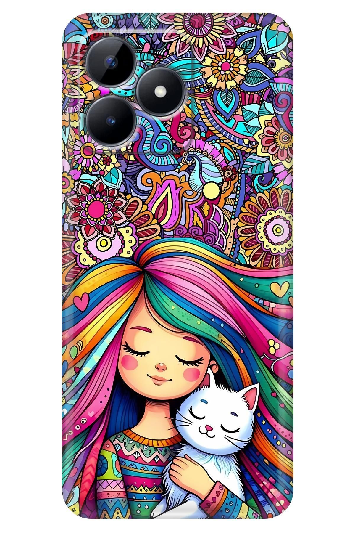 Lopard Realme Note 50 Full HD Kılıf Covers 40 Çocuk Kedi Pembe Mavi