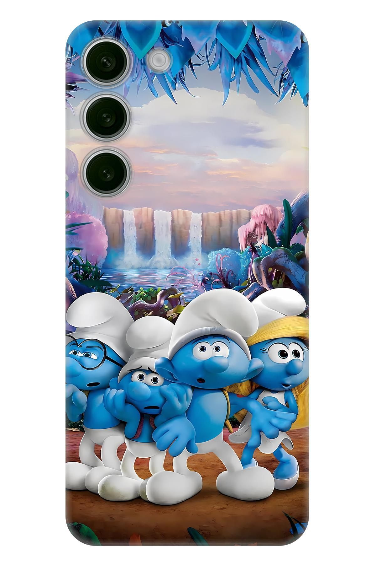 Lopard Samsung Galaxy S23 Darbe Emici Kılıf Covers 24 Şirinler Köyü Smerfy Mavi Beyaz