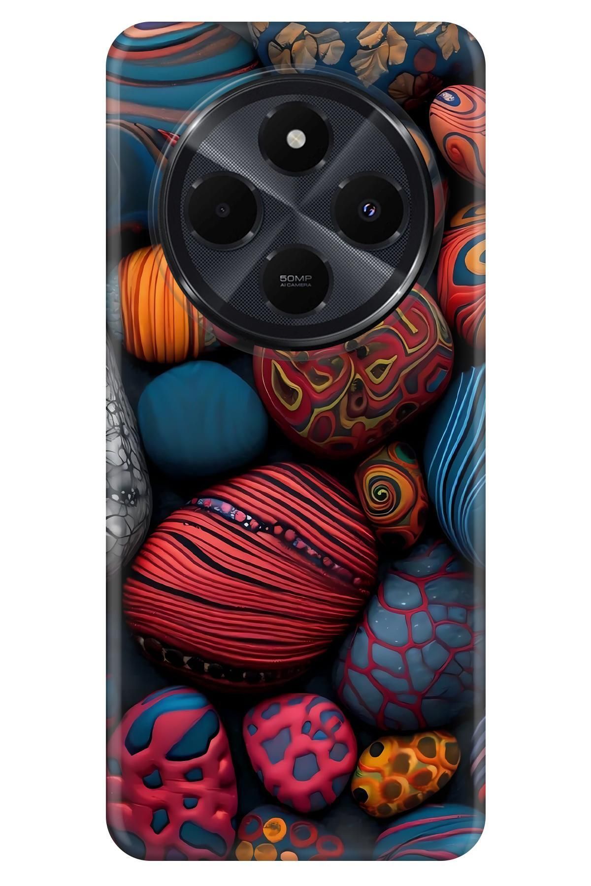 Lopard Xiaomi Redmi 14C 4G Tasarım Kılıf Covers 42 Taşlar Mavi Kırmızı Siyah