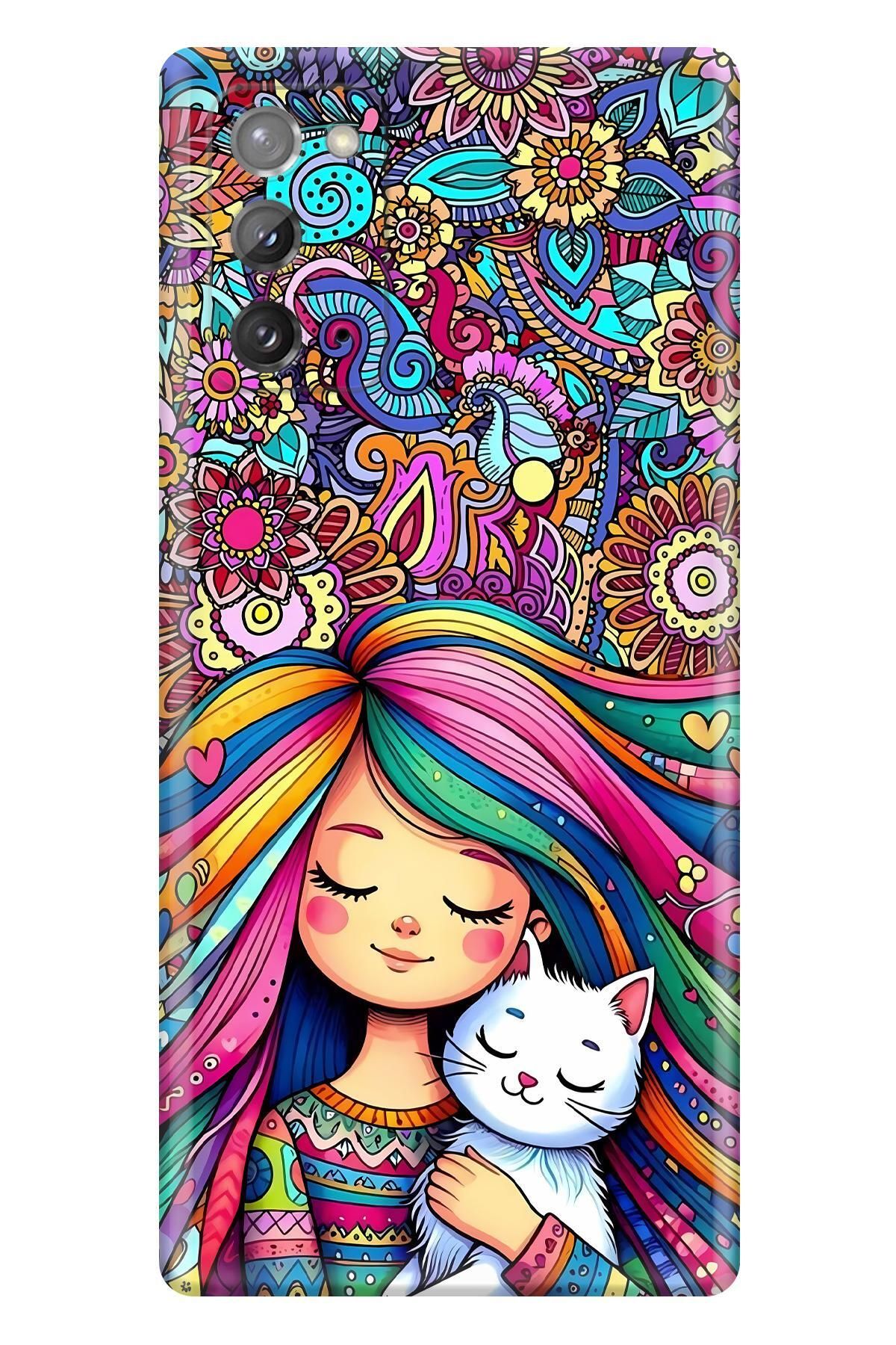 Lopard Samsung Galaxy Note 20 Full HD Kılıf Covers 40 Çocuk Kedi Pembe Mavi
