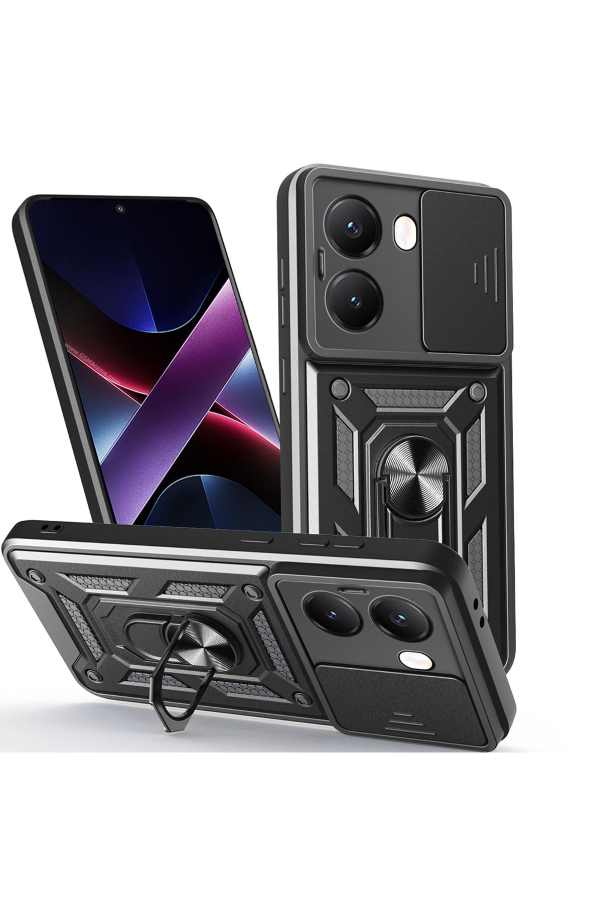 Cepustik Telefon Aksesuarları Xiaomi Poco X7 Pro Kılıf Magnetik Standlı Kamera Korumalı Sürgülü Vega Kılıf