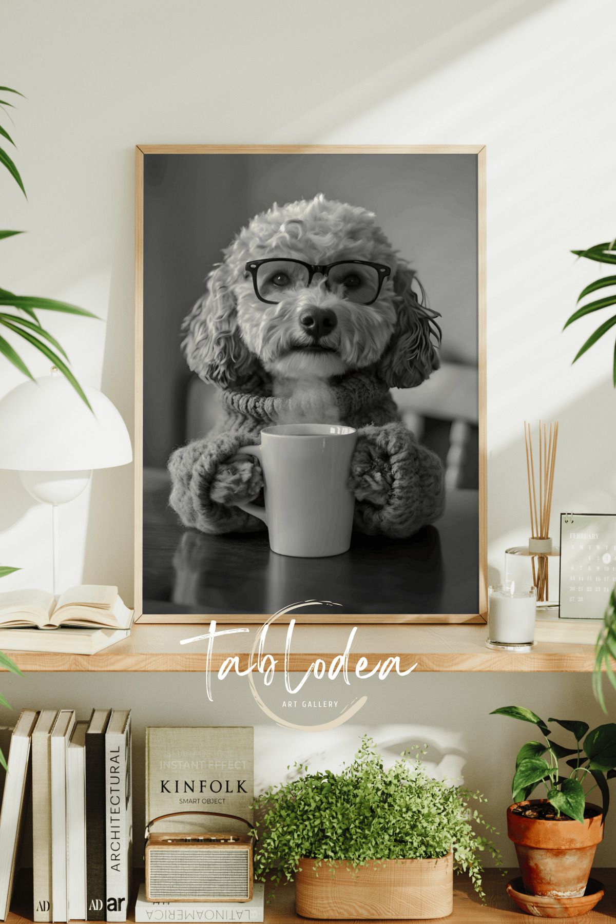 tablodea Kahve Köşesi Dekoru Modern Çerçeveli Poster Tablo, Mizahi Köpek Temalı Pinterest Kafe Mutfak Tablosu
