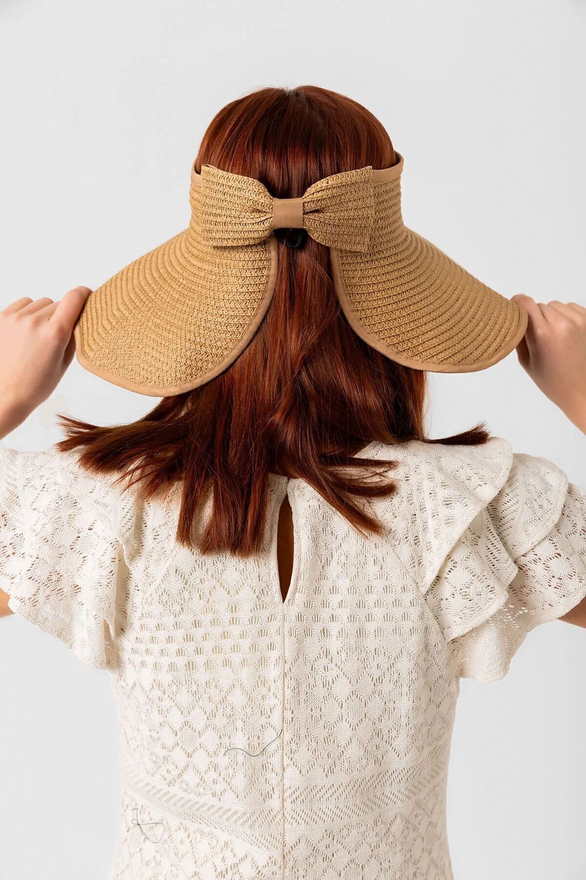 FRESCO SCARFS-Foldable Straw Visor Hat with Open Top Bow 3