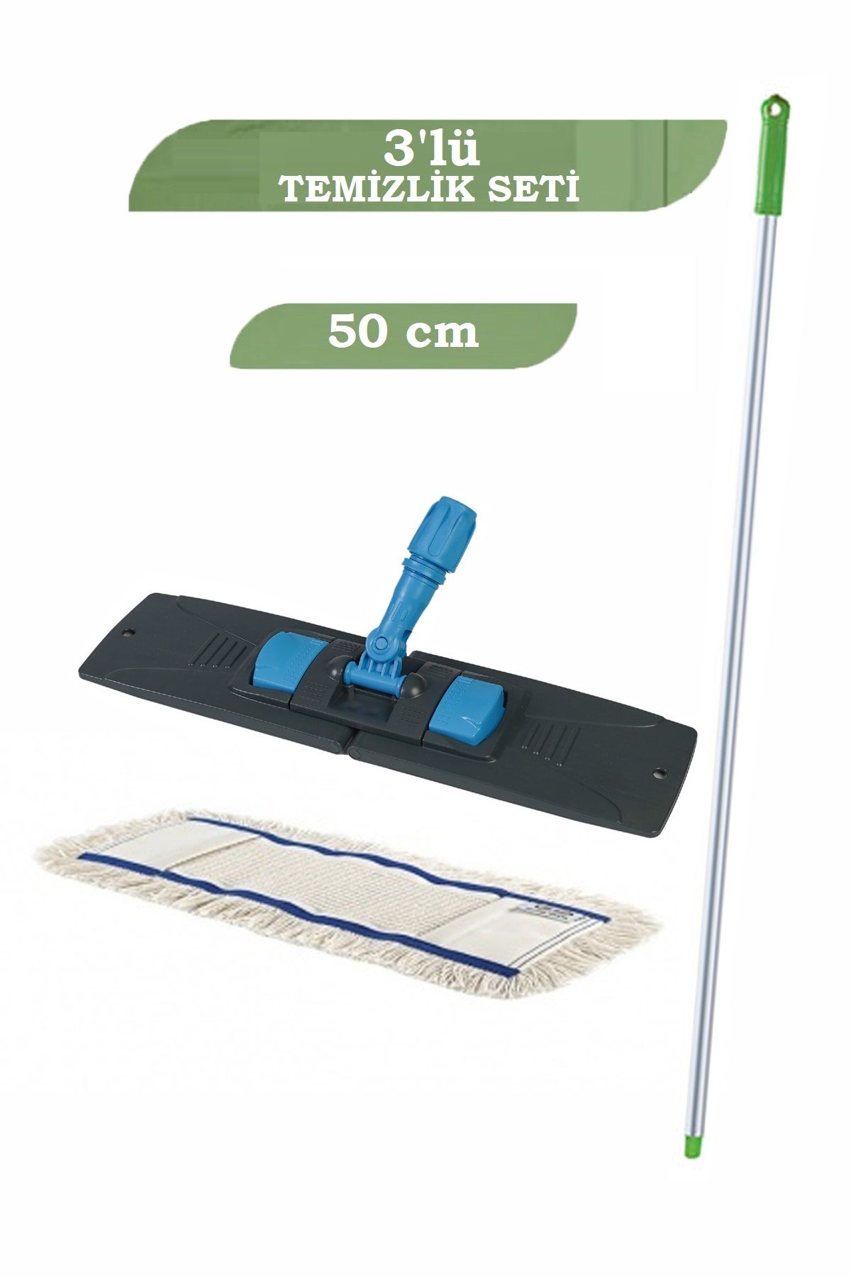 Maproworld 50 cm Mikrofiber Mop Paspas Temizlik Seti 3’lü – Yer Silme Aparatı + Mikrofiber Mop + Sap