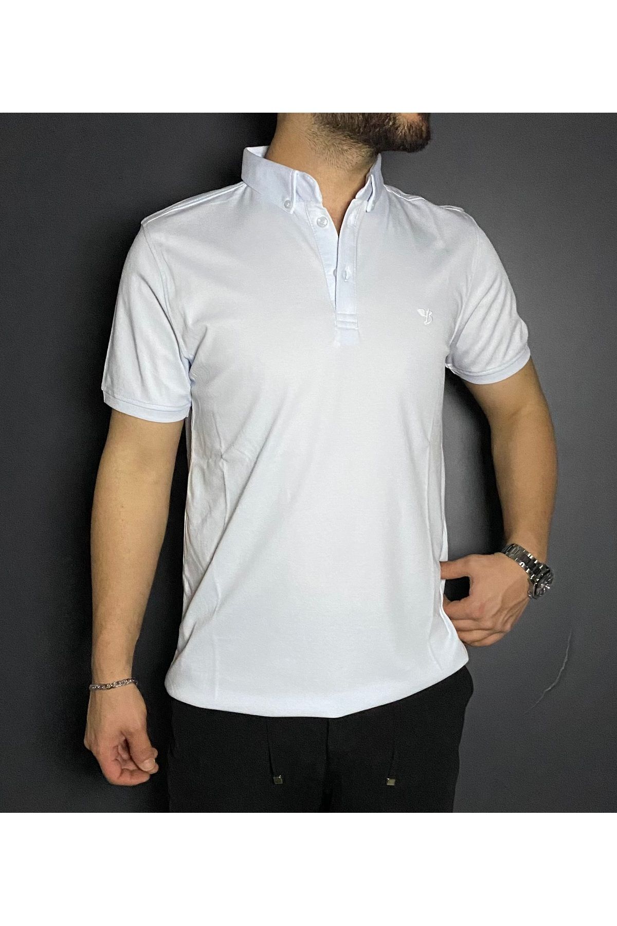 jack wendy Oxford düz kendinden ayaklı Polo yaka buz mavi