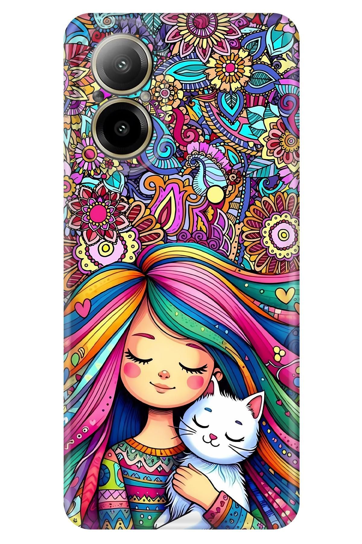 Lopard Realme 12 Lite Full HD Kılıf Covers 40 Çocuk Kedi Pembe Mavi