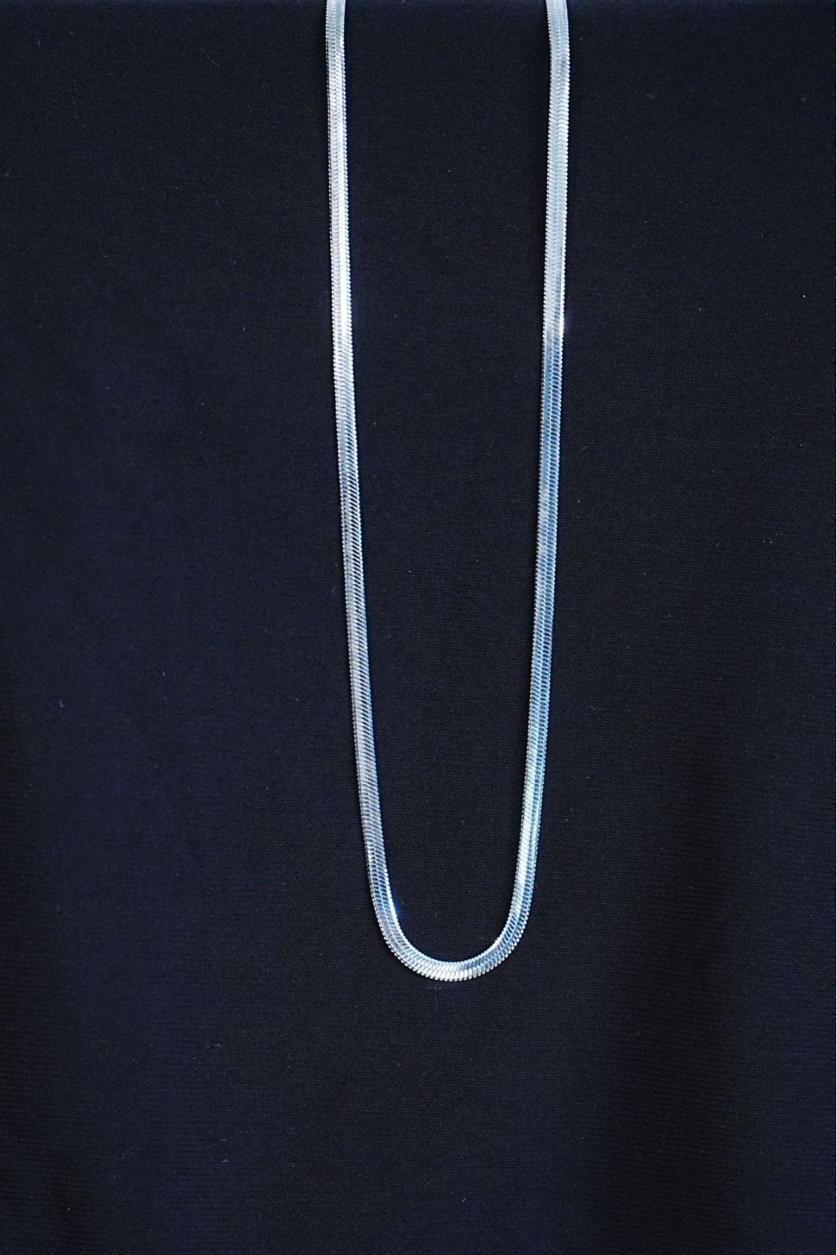 Lisinya Gümüş Renk Paslanmaz 4 mm İtalyan Çelik Kolye 45 cm - Lisinya