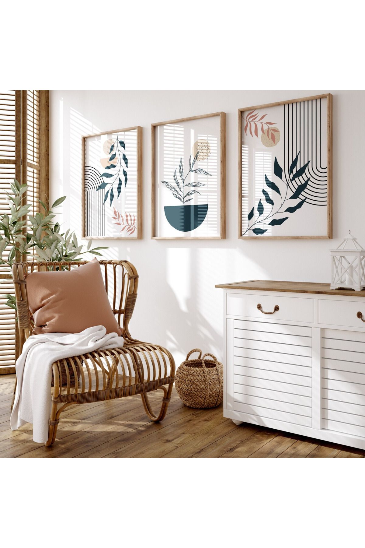 Tuba Decor 3 Parça Ahşap Çerçeve Görünümlü MDF Poster Tablo Seti
