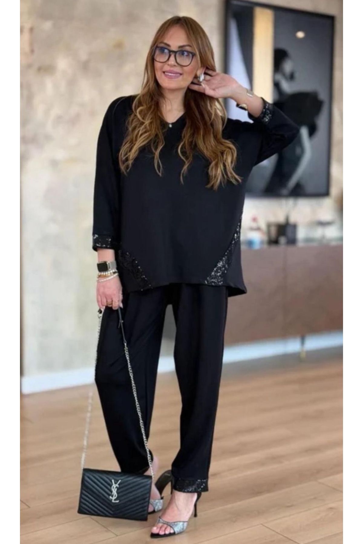 lilyum Pul detaylı capri kol takım