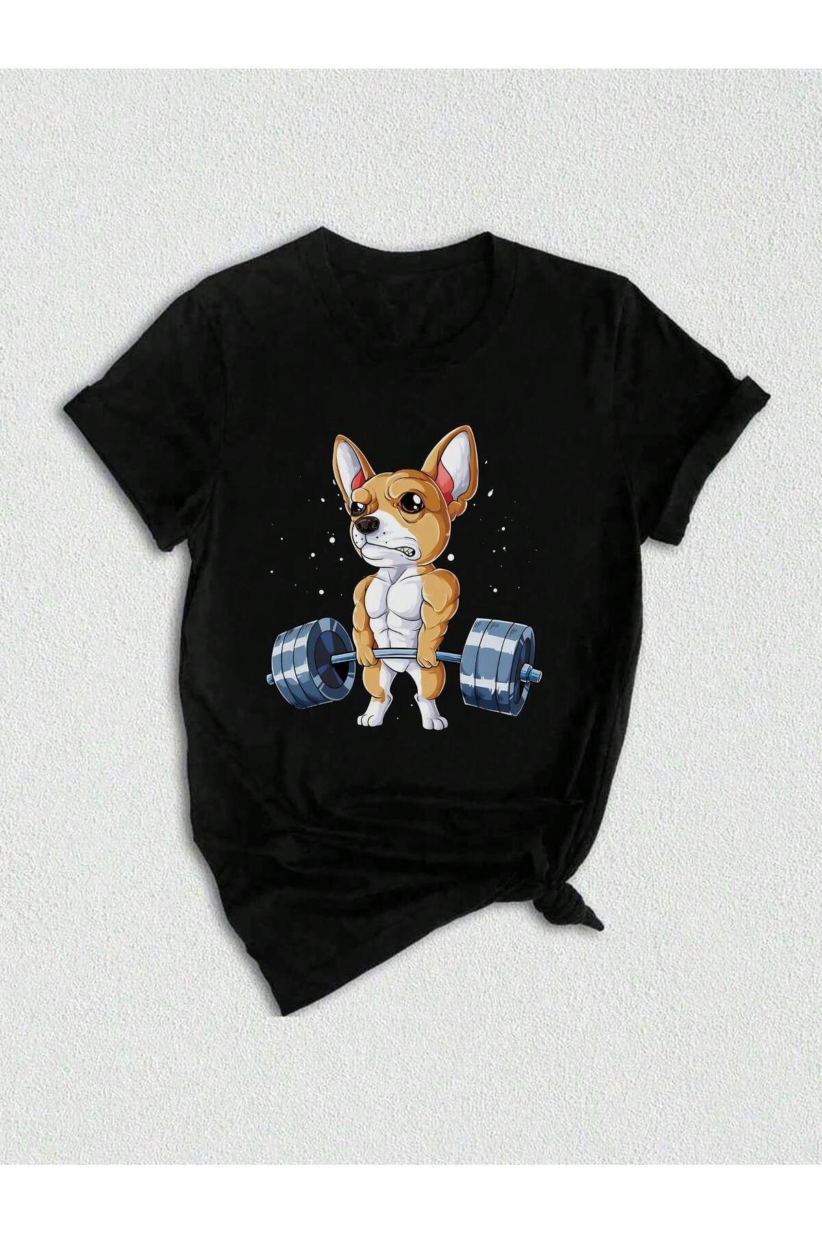 EVIus Oversize Ağırlık Kaldıran Köpek Baskılı Bisiklet Yaka T-Shirt