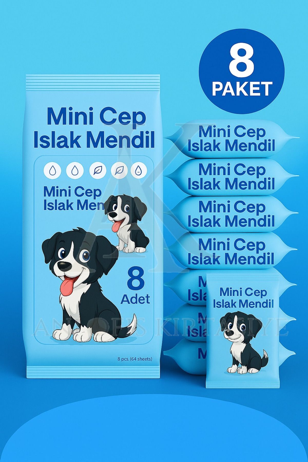 ANI OFİS KIRTASİYE A K Mini Cep Islak Mendil 8'li Paket | Aloe Veralı | Alkol İçermez | Yumuşak Dokulu |Taşınabilir |Mavi̇
