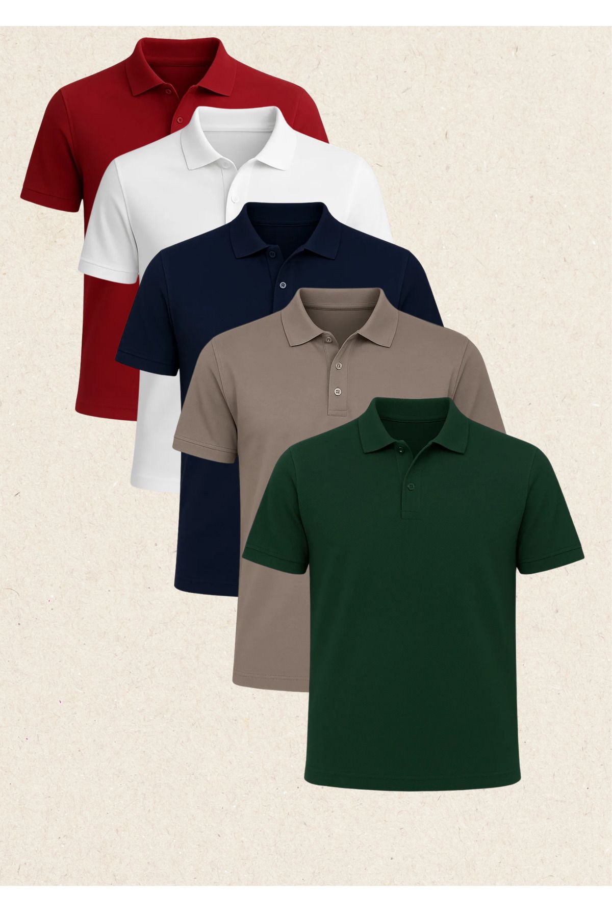 Loule Erkek %100 Pamuklu 5 Adet Çok Renkli Polo Yaka Regular T-Shirt OL.01.IV1.002