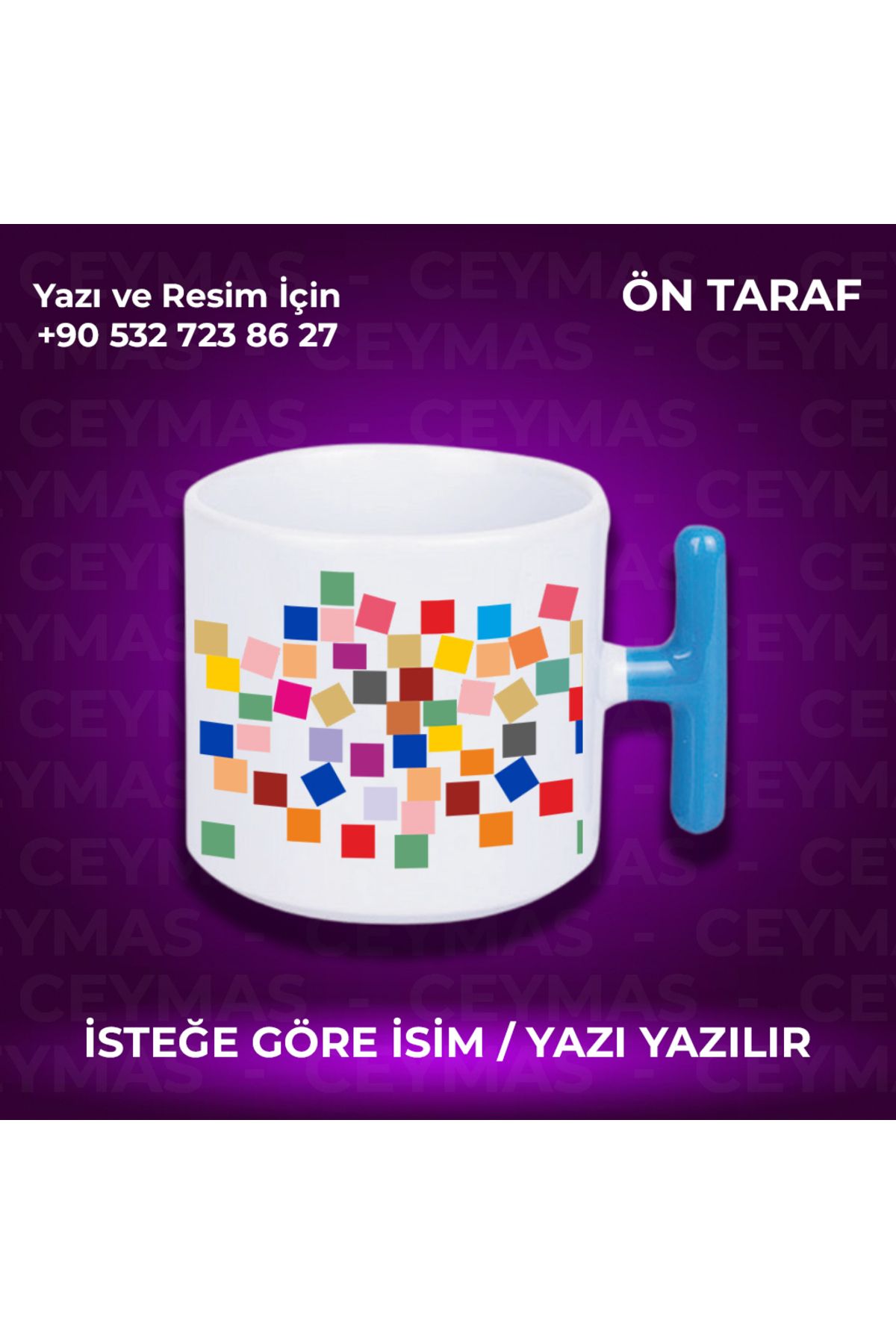 Ceymas Hediyelik Kişiye Özel Geometrik Renkli Desenli Kupa Bardak