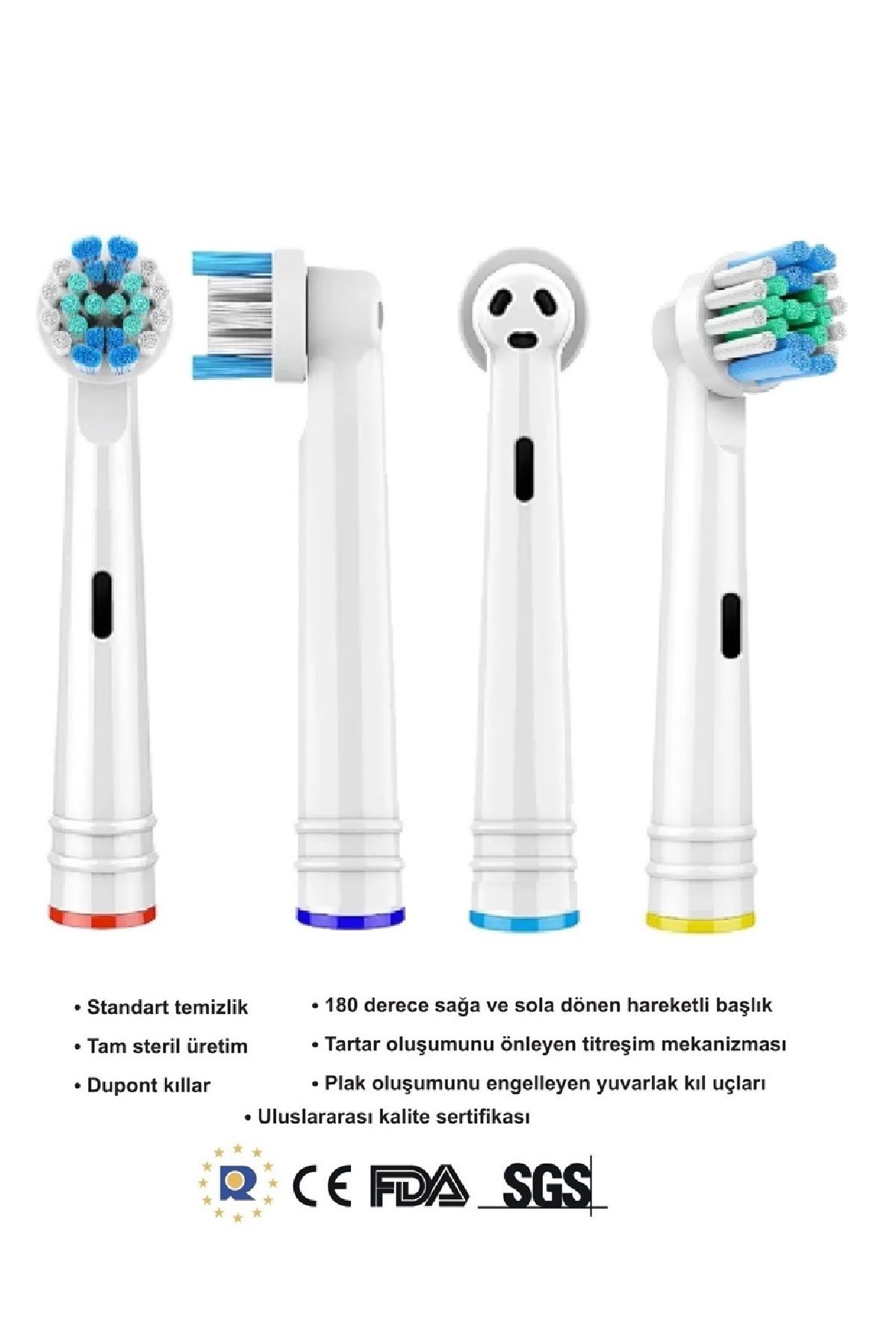 Toocare Şarjlı Diş Fırçası Oral B Uyumlu Braun Kiwi Diş Fırçası Ve Şarjlı Diş Fırçası Başlığı 4 ADET