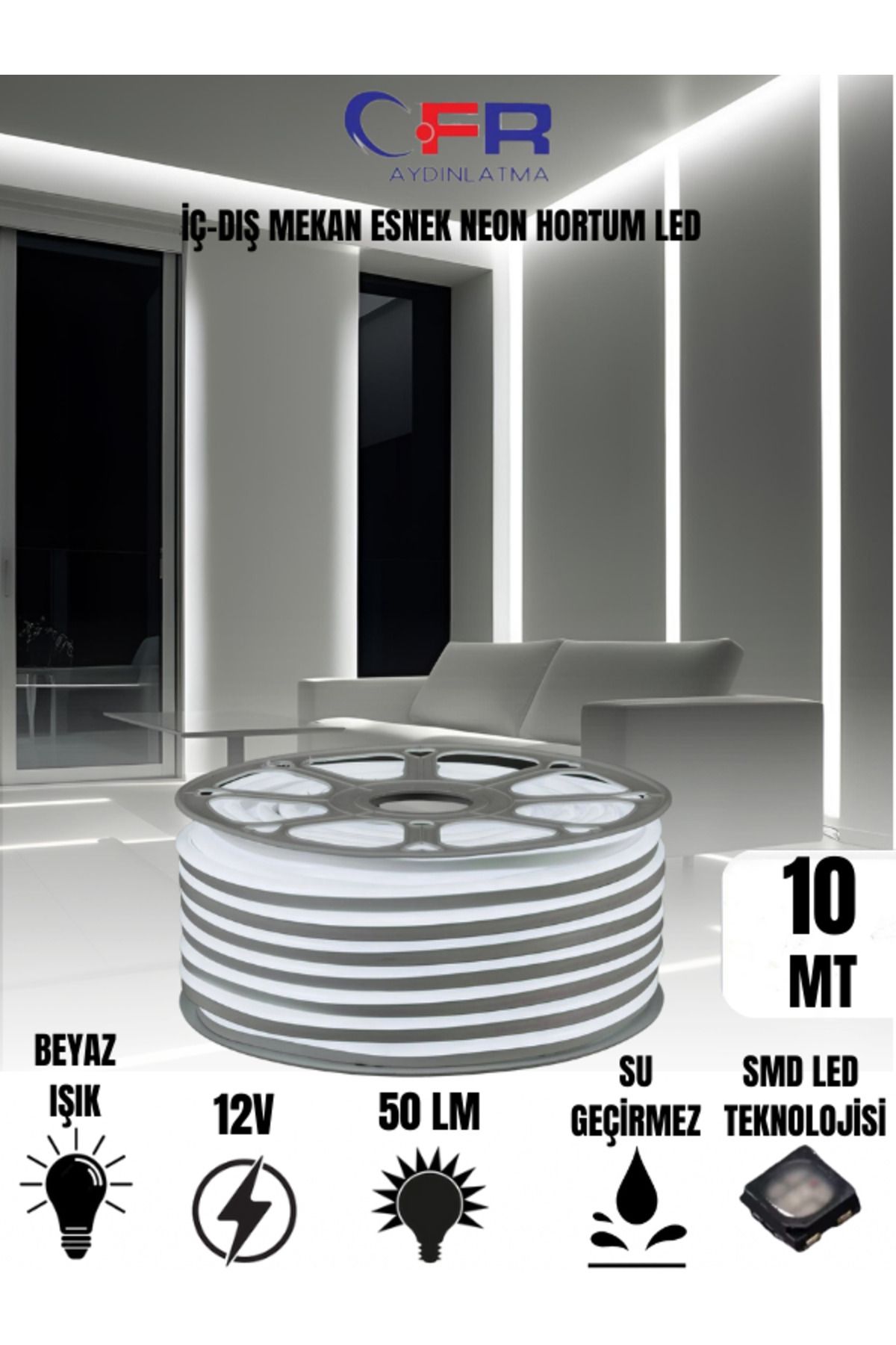 CFR Neon Hortum Şerit Led Beyaz Günışığı,Amber Rengi + 220v Fiş/2,3,4,5,10,15,20,25,50,100 Metre