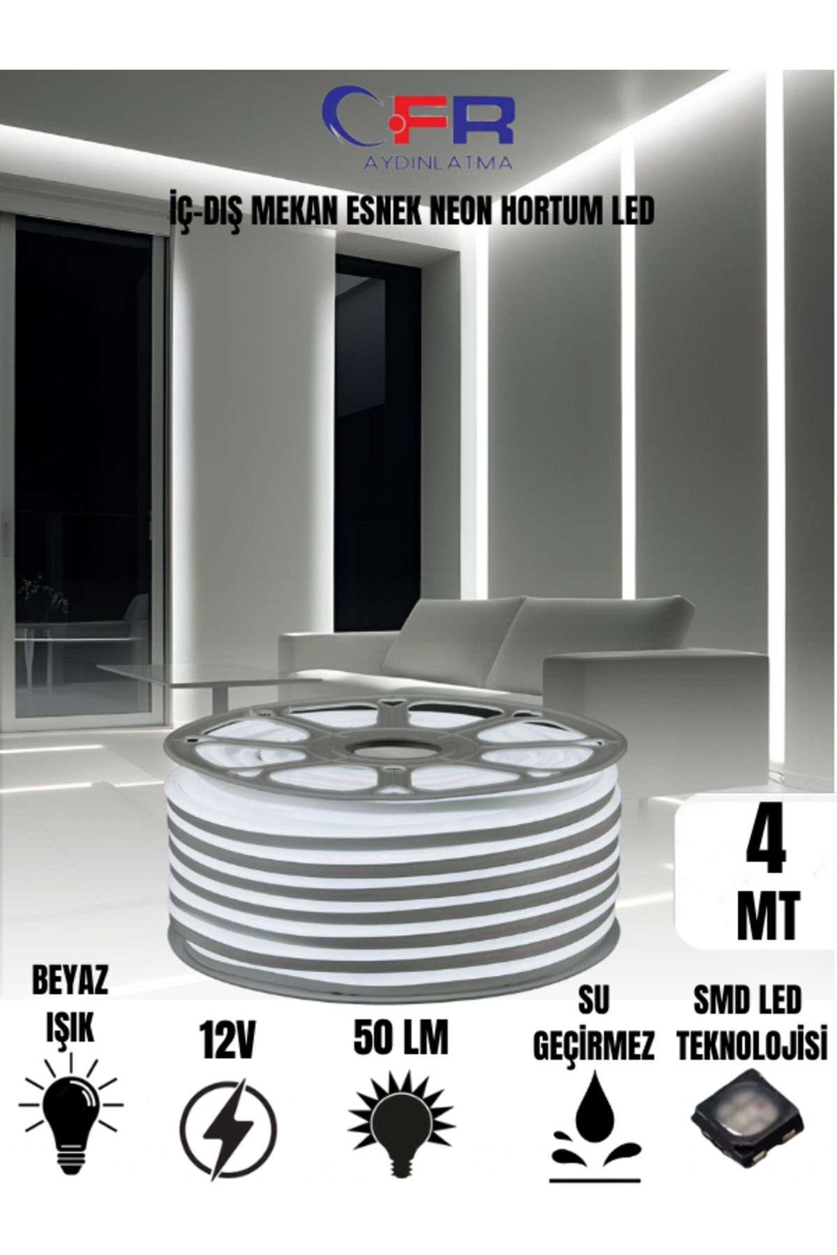 CFR Neon Hortum Şerit Led Beyaz Günışığı,Amber Rengi + 220v Fiş/2,3,4,5,10,15,20,25,50,100 Metre