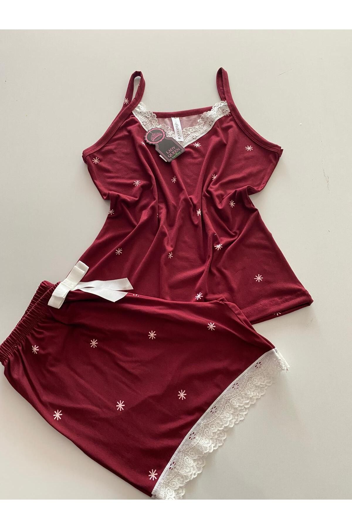Lady Queen milan dantelli şortlu pijama takımı