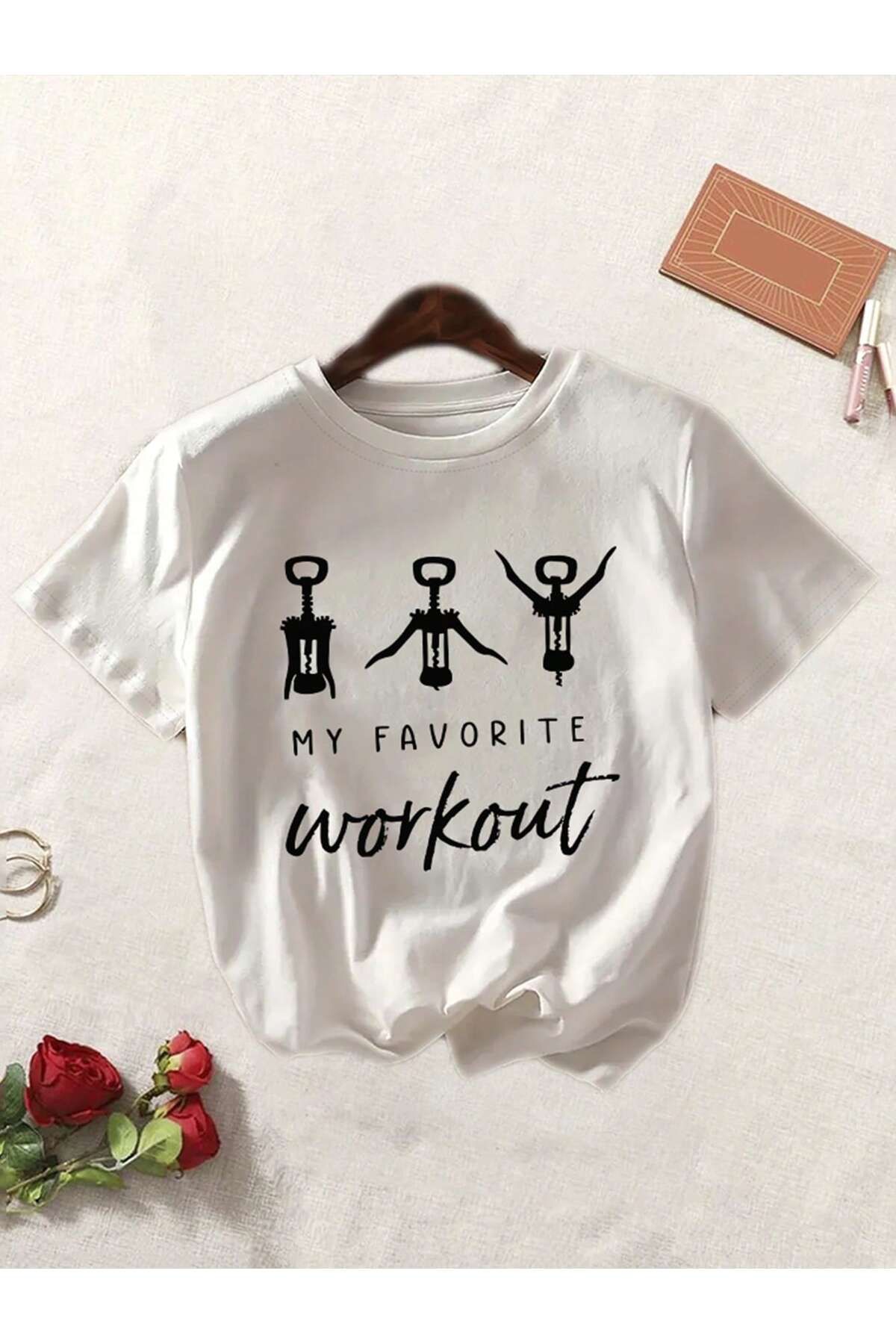 EVIus Oversize My Favorite Workout Baskılı Bisiklet Yaka T-Shirt