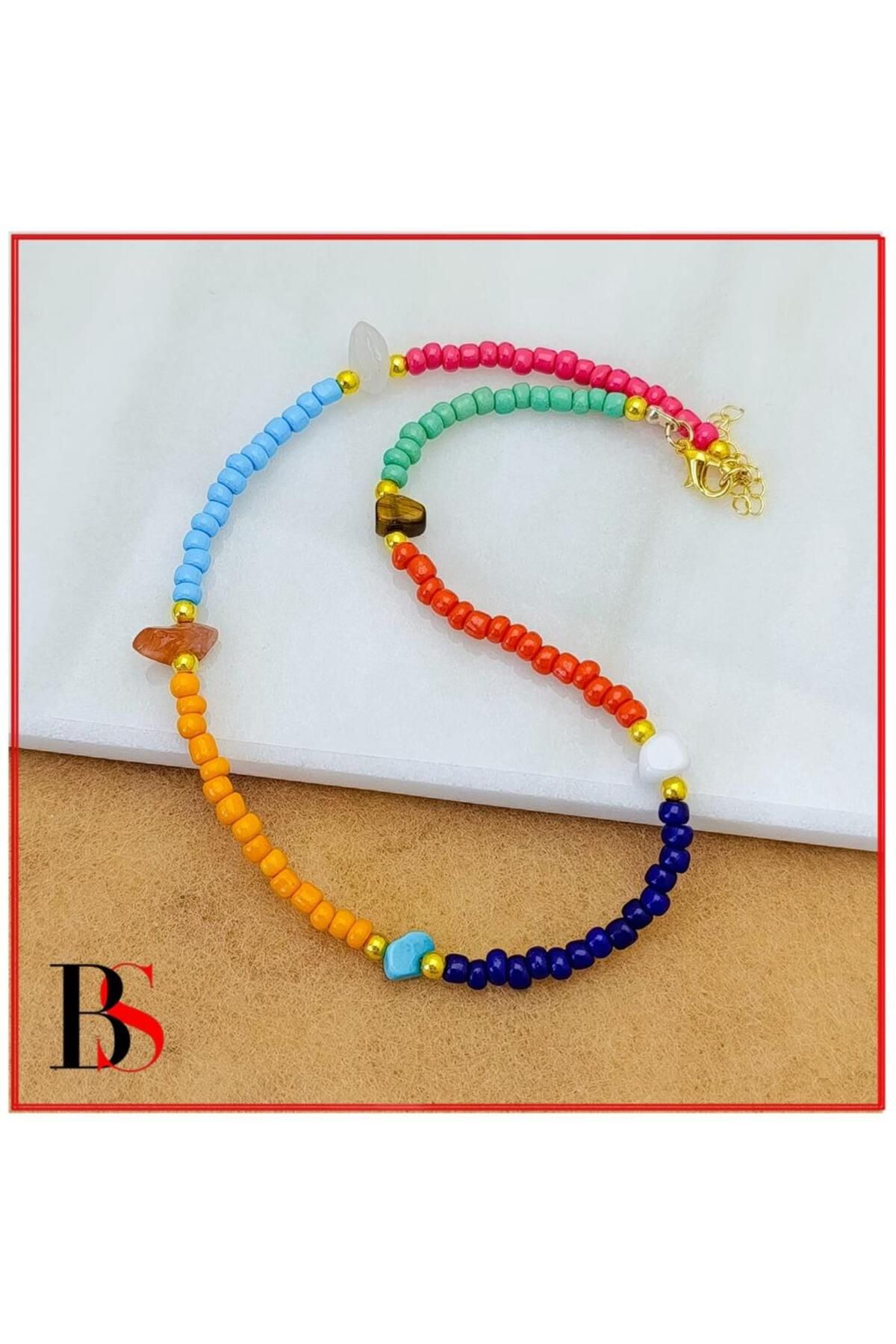 Bijustore Karışık Renk Boncuk & Doğal Taş Kadın Kolye