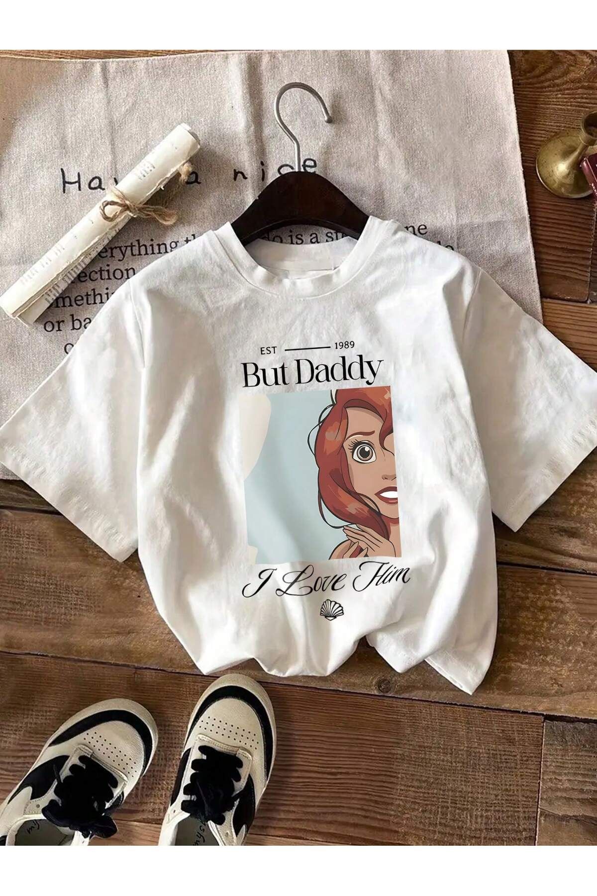 EVIus Oversize But Daddy I Love Him Baskılı Bisiklet Yaka T-Shirt