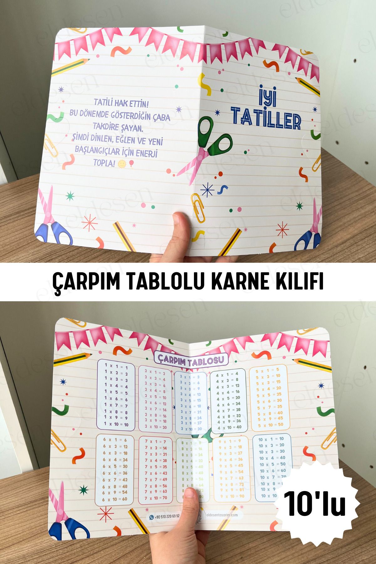 Eldesen Tasarım 10 Adet Karne Kılıfı 23x33cm Okul Mezuniyet Hediyesi Karne Hediyesi