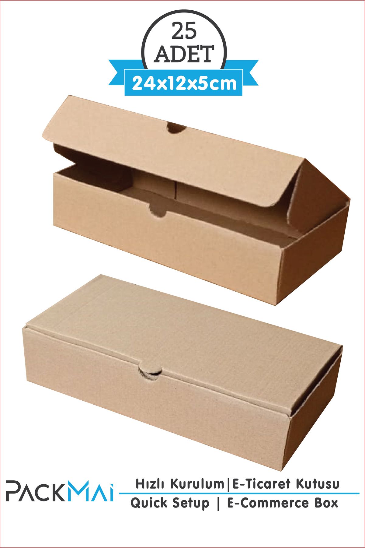 PackMai 24x12x5cm Karton-Kutu |25ADET Kraft Renk | E-Ticaret-Kargo-Ürün-Hediye Kutusu
